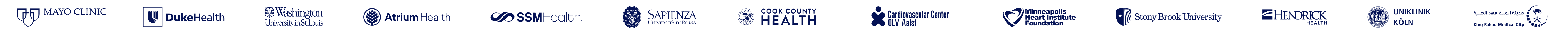 Logos of medical institutions using PMcardio including Mayo Clinic, Duke Health and Cook County Health