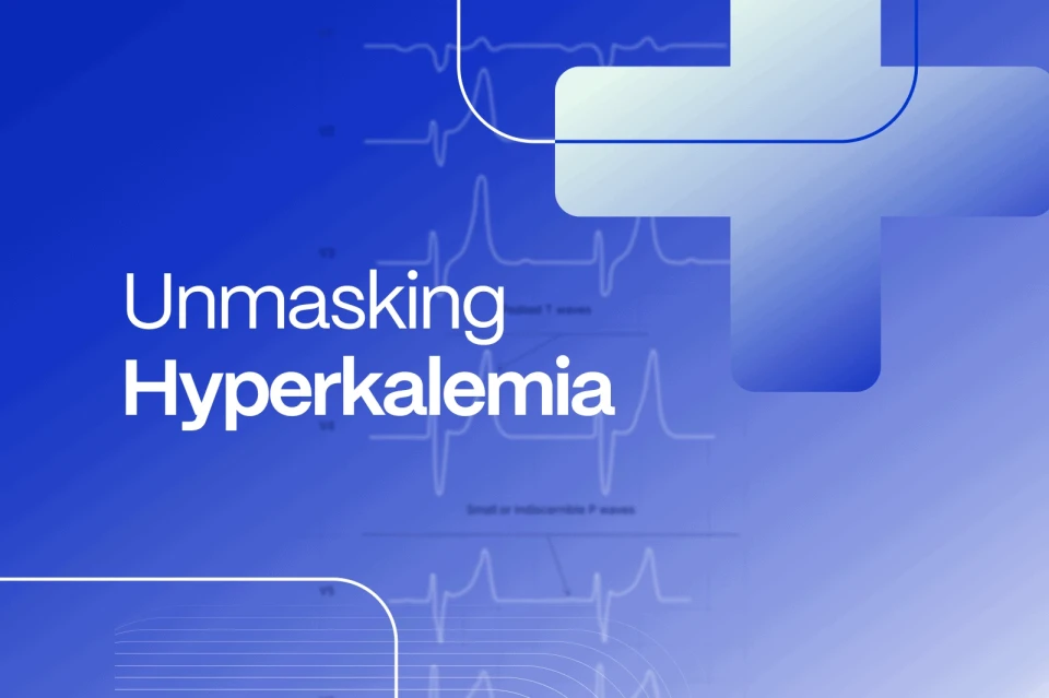 Unmasking Hyperkalemia article cover with faded 12-lead ECG traces showing peaked T-waves