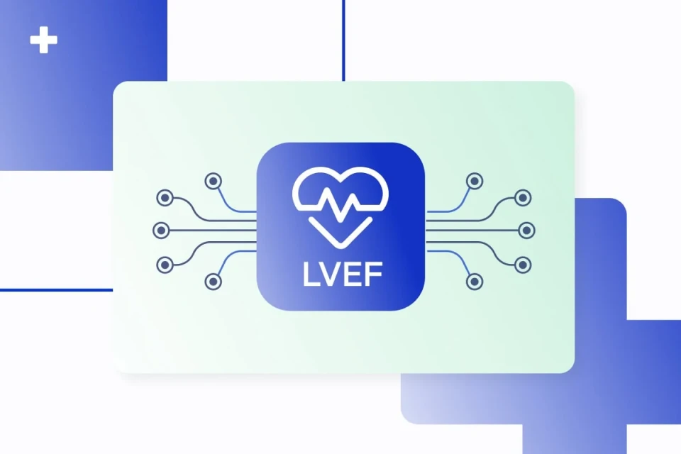 PMcardio LVEF icon with heart and circuit lines representing AI ECG estimation of left ventricular ejection fraction