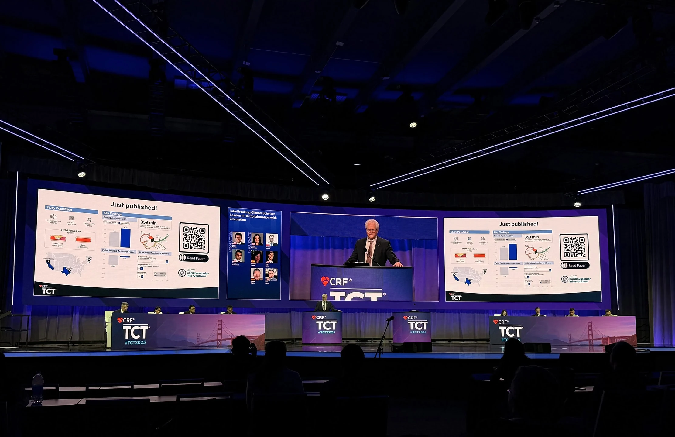 Dr. Timothy D. Henry presents Queen of Hearts STEMI study as late-breaking science at TCT 2025, results on stage screens