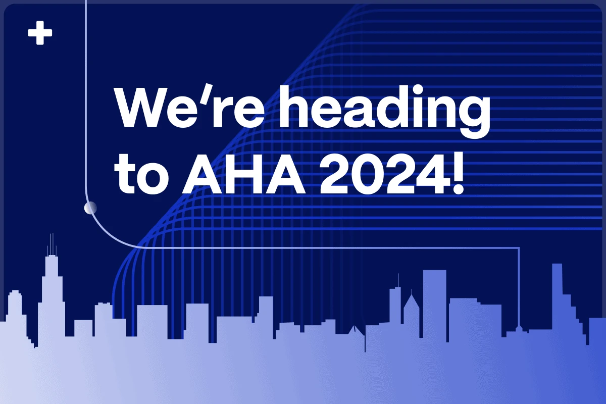 Powerful Medical heading to AHA 2024 banner over Chicago skyline