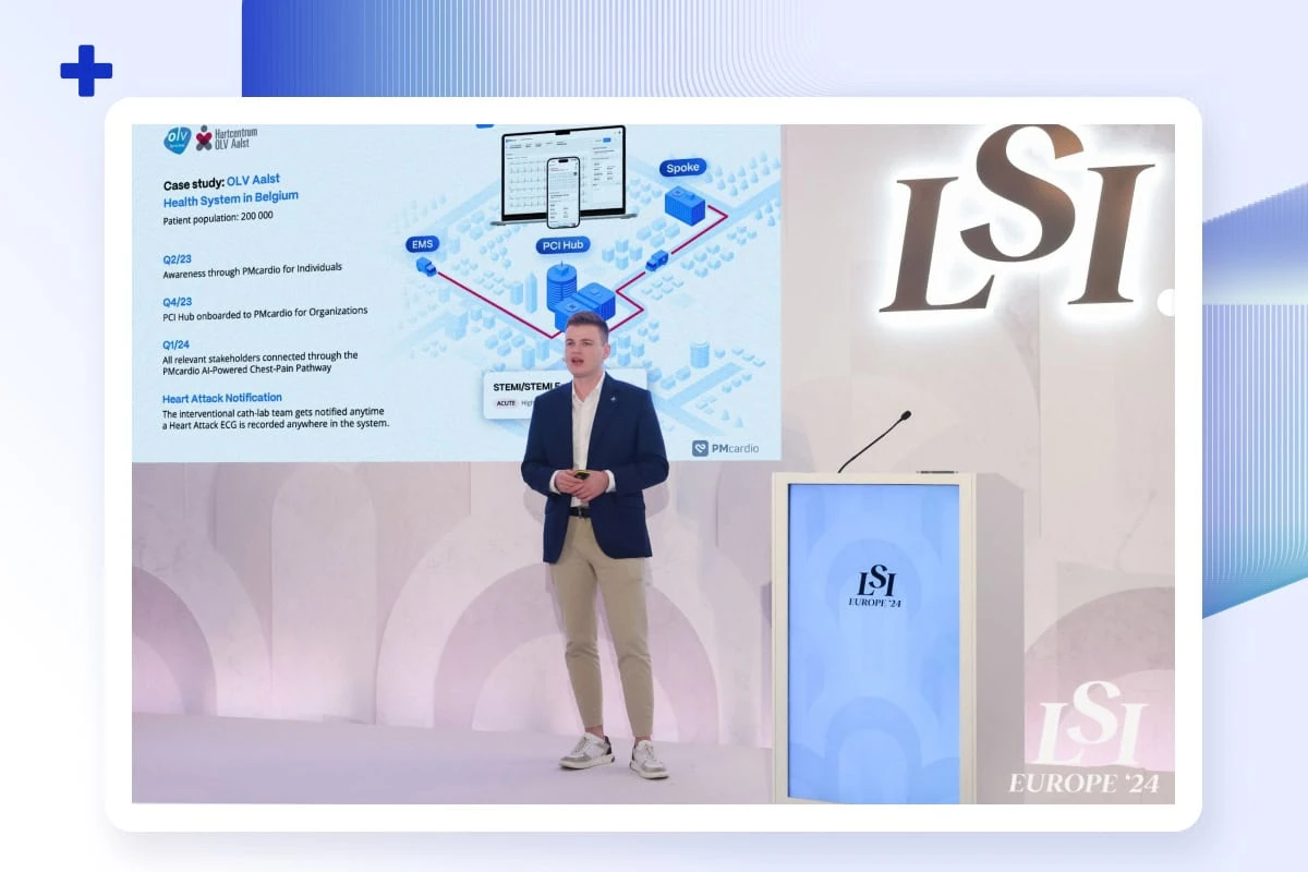 Felix Bauer presenting PMcardio at Google for Startups Health in the AI Era event in Madrid