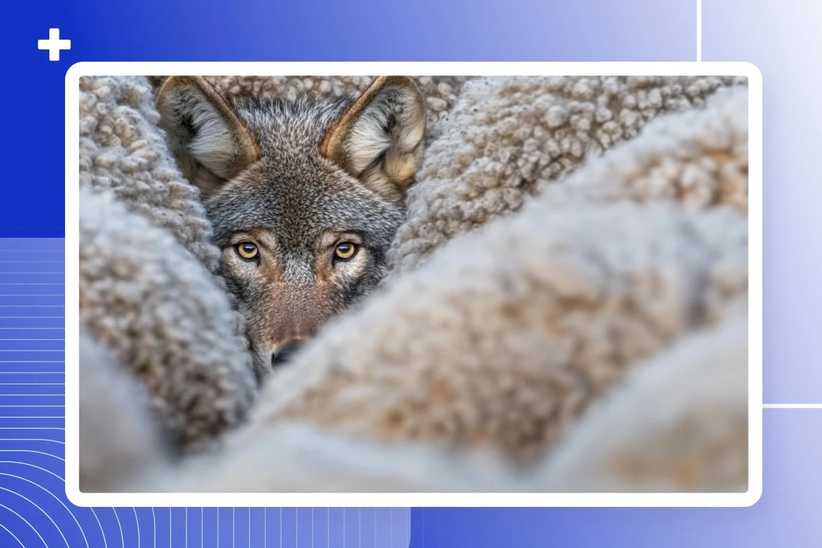 Wolf hidden among sheep's wool, a visual metaphor for STEMI mimics disguised as a true heart attack