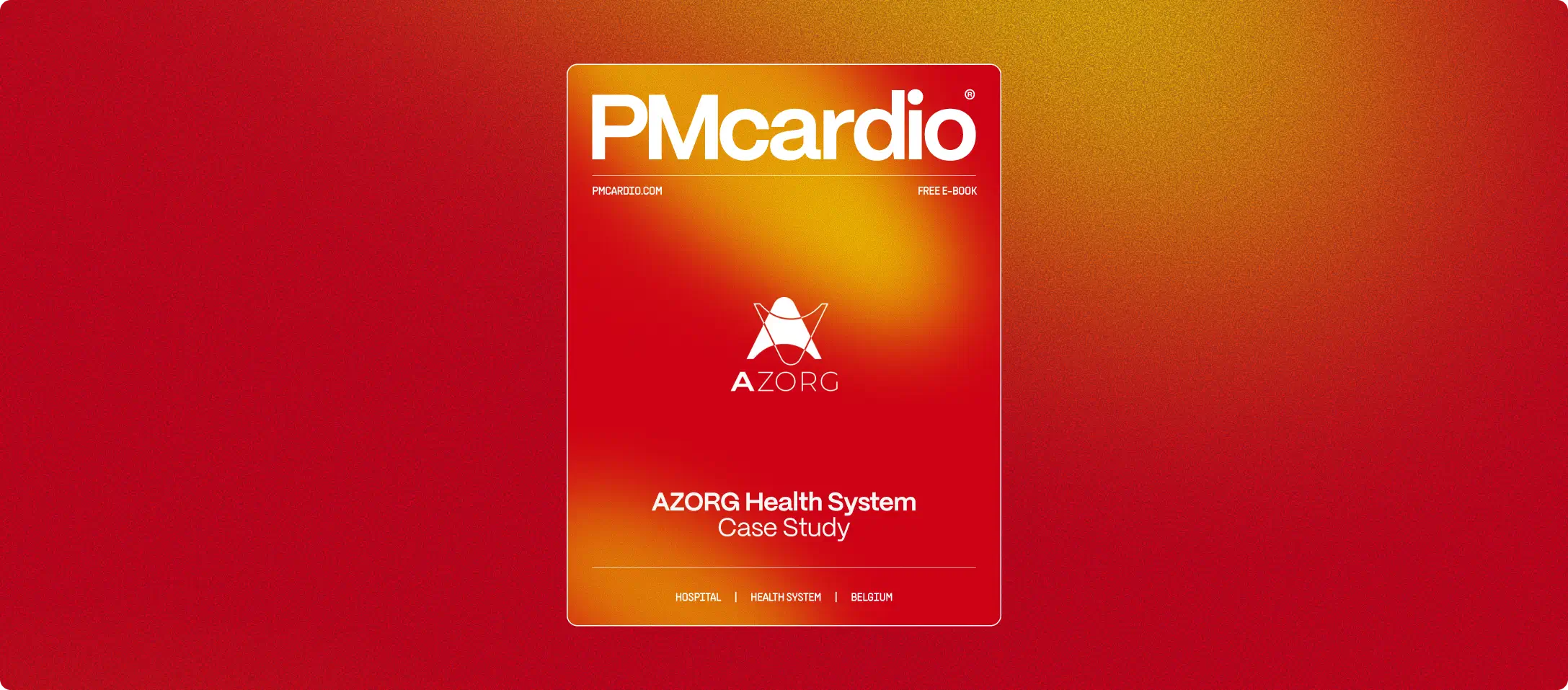 AZORG Health System case study e-book cover with PMcardio and AZORG logos on a red gradient