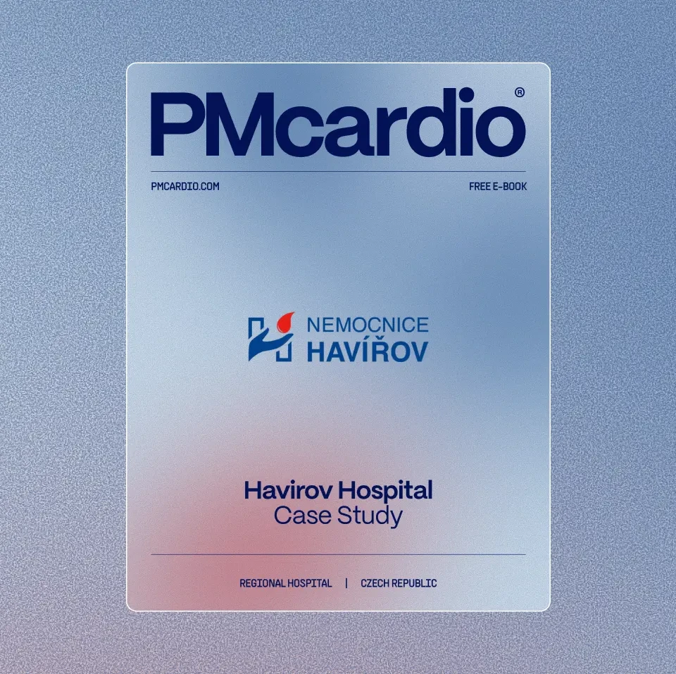 PMcardio Havirov Hospital case study cover centered on a soft blue and pink gradient intro banner