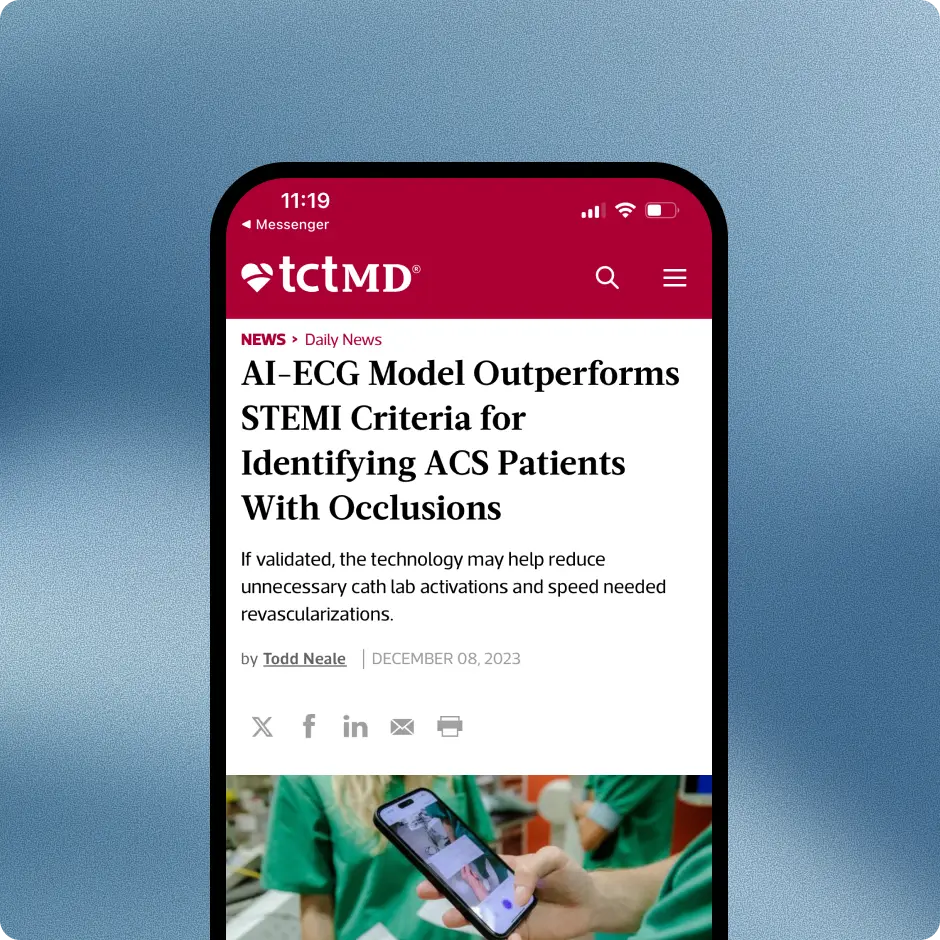 TCTMD article on AI-ECG model outperforming STEMI criteria to detect ACS occlusions