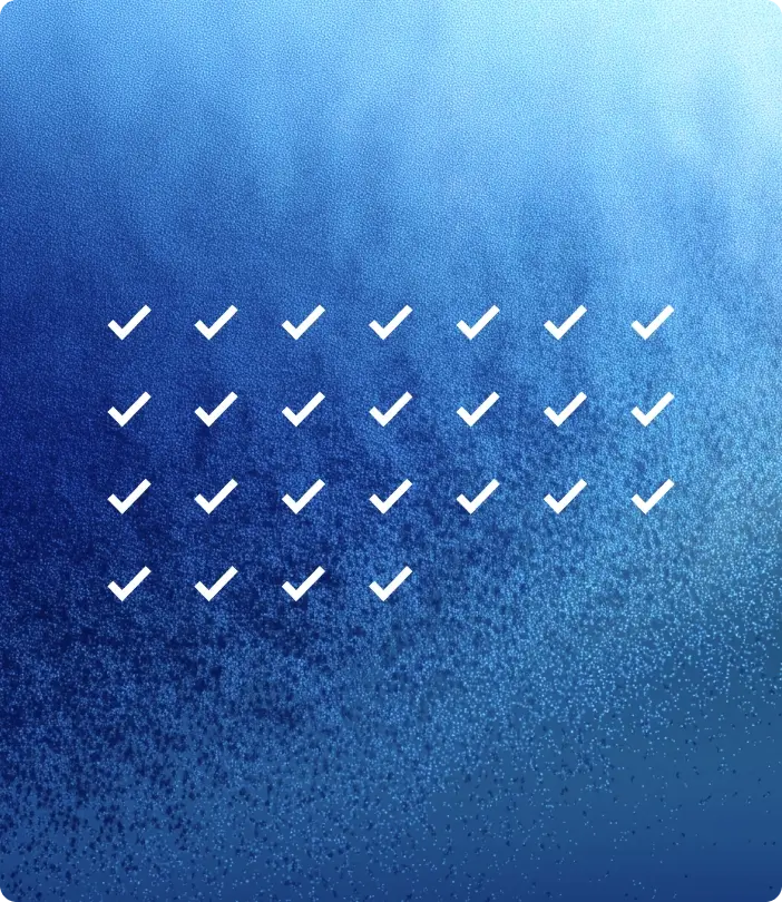 Grid of white check marks representing PMcardio validation across 25 plus clinical studies