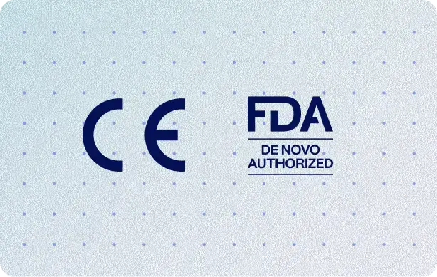 CE mark and FDA De Novo Authorized certification logos