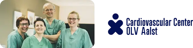 Cardiovascular Center OLV Aalst clinical team beside the center's logo