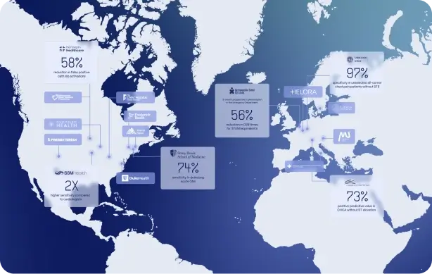 World map of health systems with Queen of Hearts real-world performance statistics