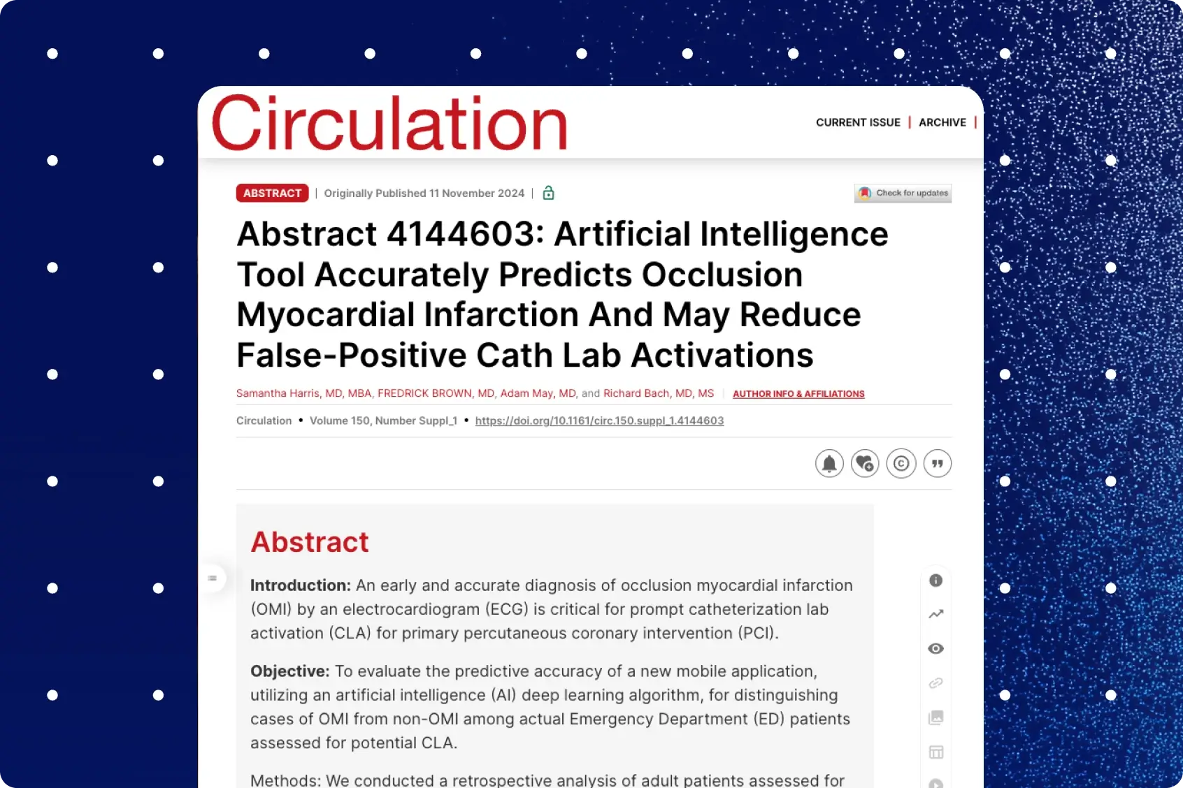 Circulation journal abstract on PMcardio AI ECG model predicting occlusion myocardial infarction