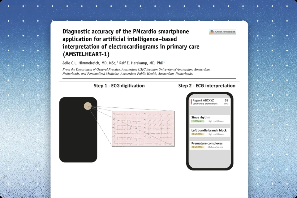 Diagnostic accuracy of the PMcardio smartphone application for artificial intelligence&ndash;based interpretation of electrocardiograms in primary care (AMSTELHEART-1)