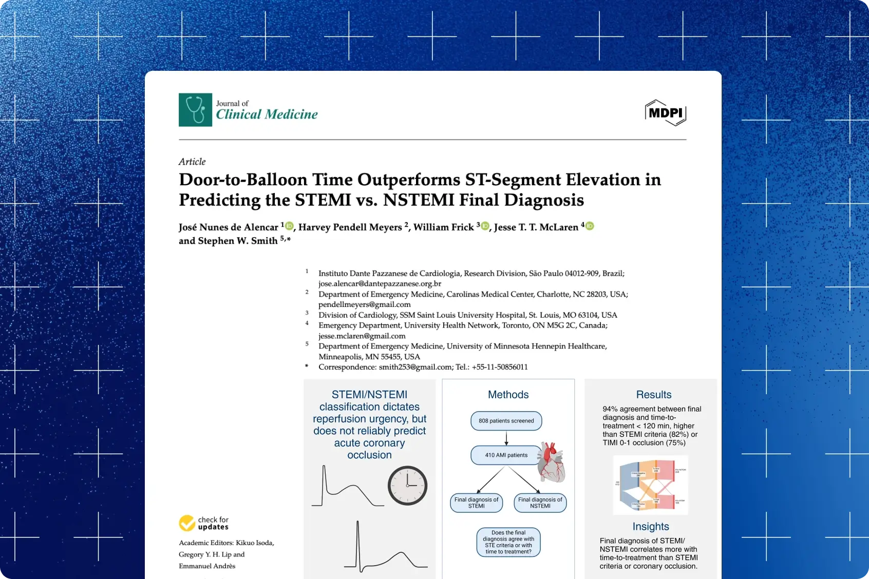 Journal of Clinical Medicine title page for the door-to-balloon time versus ST-elevation STEMI vs NSTEMI study