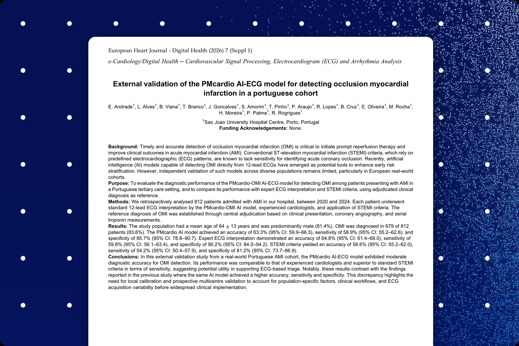 European Heart Journal – Digital Health abstract cover — external validation of the PMcardio AI-ECG model for OMI detection in a Portuguese cohort