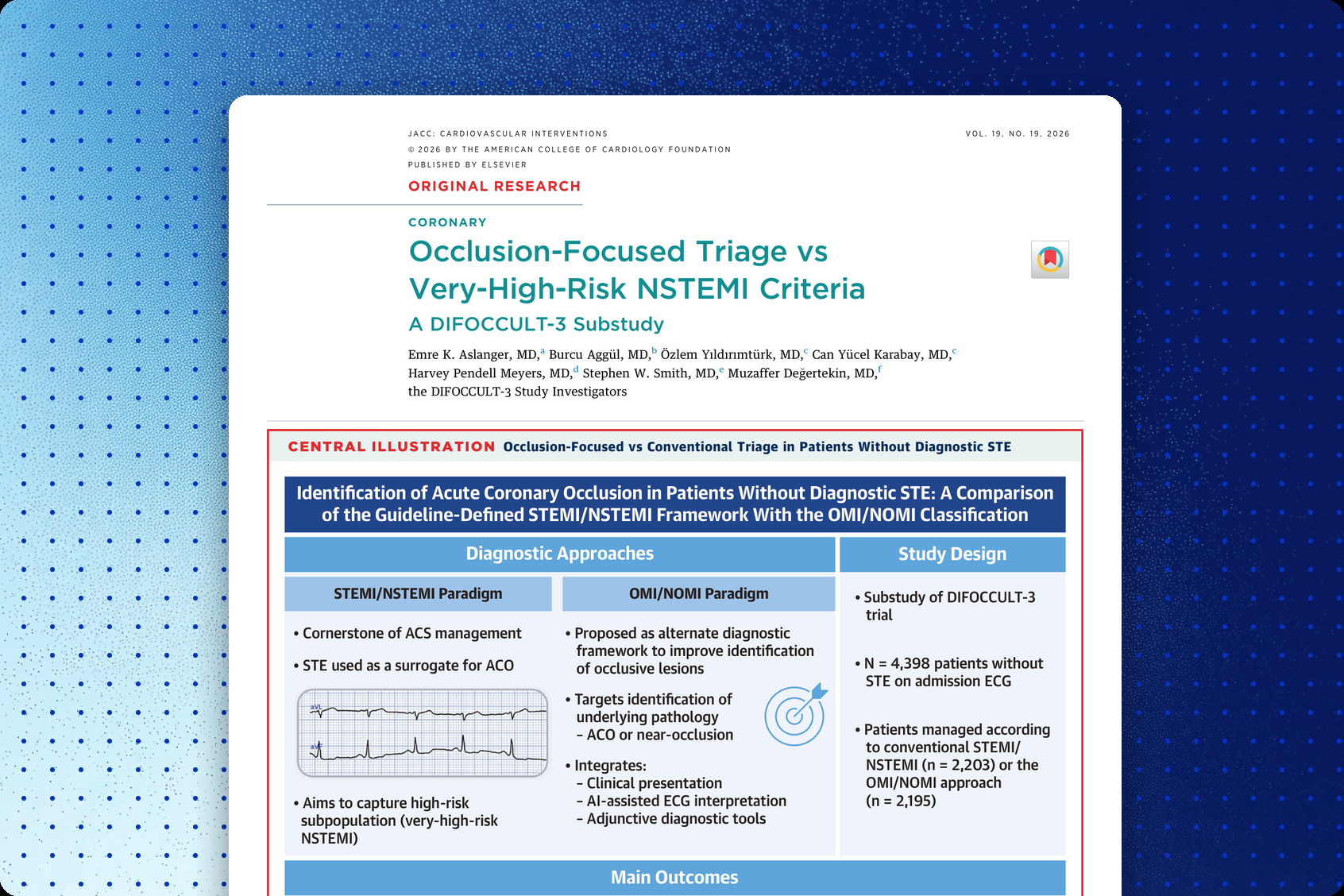 JACC: Cardiovascular Interventions publication cover — DIFOCCULT-3 substudy Central Illustration comparing OMI/NOMI triage with very-high-risk NSTEMI criteria