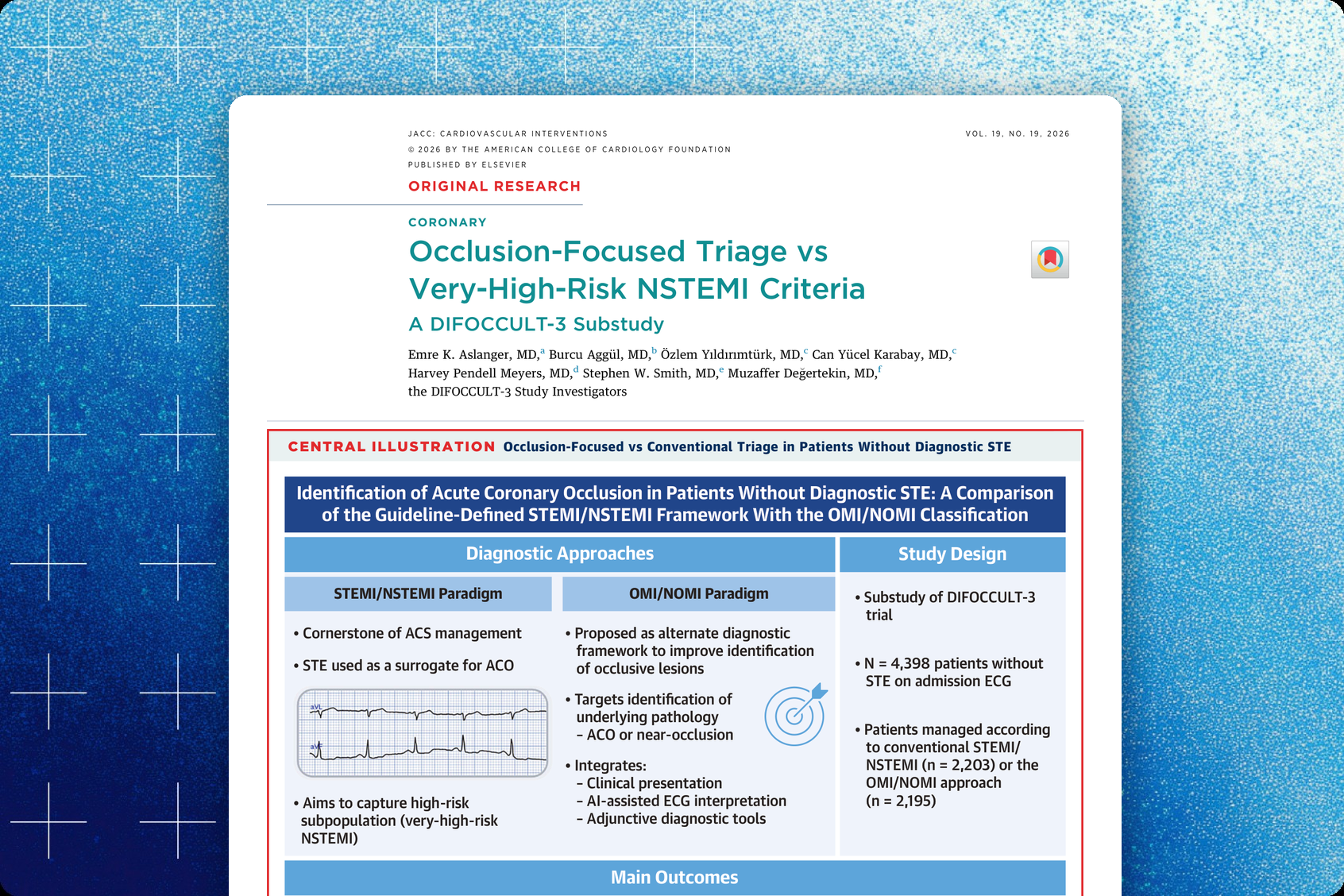 JACC: Cardiovascular Interventions publication cover — DIFOCCULT-3 substudy Central Illustration comparing OMI/NOMI triage with very-high-risk NSTEMI criteria