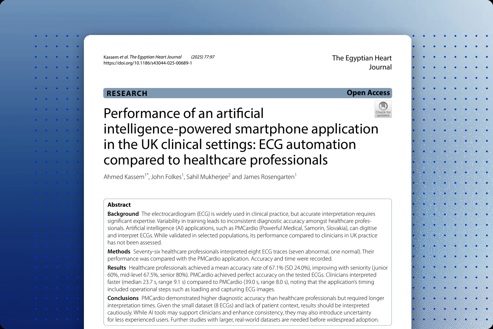 The Egyptian Heart Journal publication cover — PMcardio smartphone app vs UK healthcare professionals in ECG interpretation