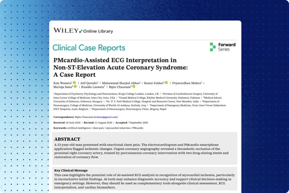 Clinical Case Reports publication cover &mdash; PMcardio-assisted ECG interpretation in non-ST-elevation acute coronary syndrome case report