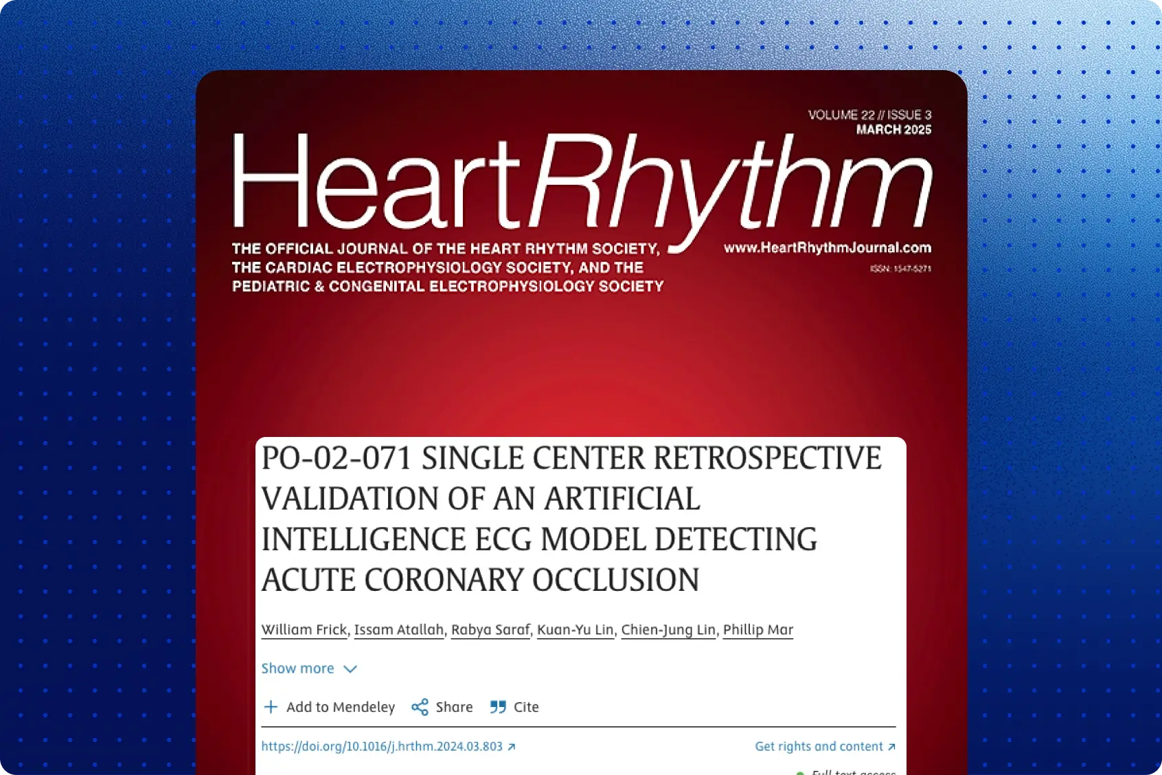Heart Rhythm journal cover for the Powerful Medical AI ECG acute coronary occlusion validation abstract