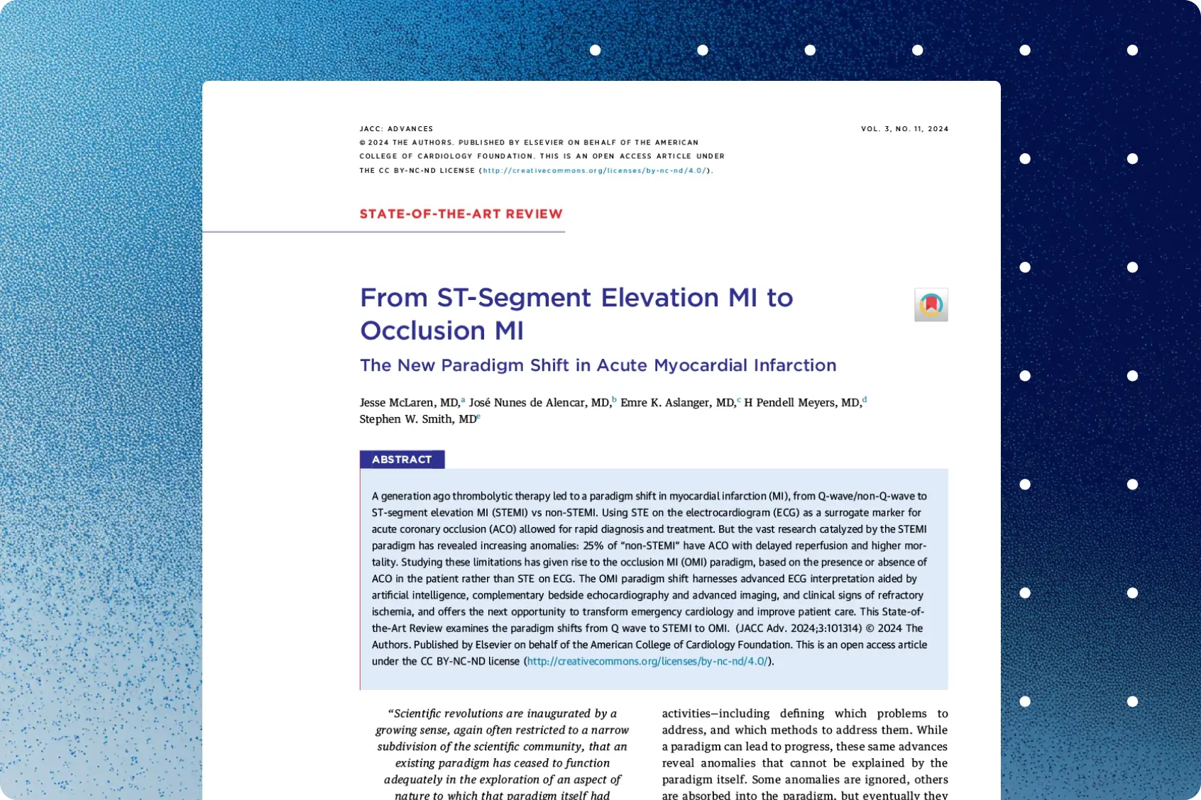 Title page of JACC Advances review From ST-Segment Elevation MI to Occlusion MI