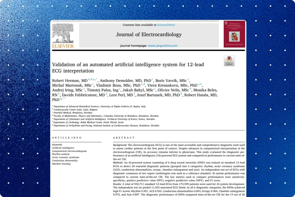 Journal of Electrocardiology first page of the PMcardio 12-lead ECG AI validation study by Herman et al