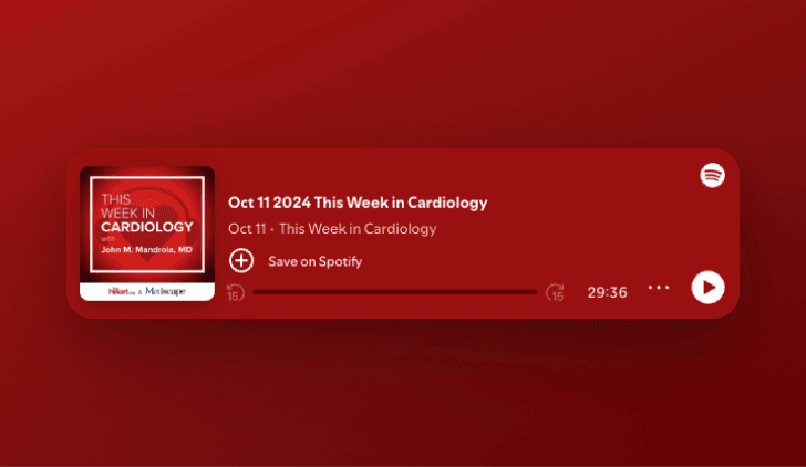 Podcast episode of This Week in Cardiology by Dr. John Mandrola discussing advances in cardiac care and AI-driven diagnostics like PMcardio’s Queen of Hearts STEMI AI model